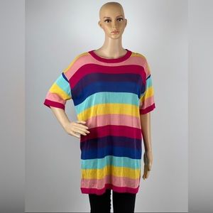 Multicolor Striped Colorblock Round Neck Tunic